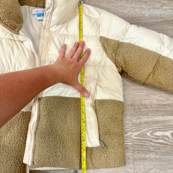 Columbia Beige Leadbetter Point II Sherpa Hybrid Short Puffer Jacket sz M - Picture 11 of 11